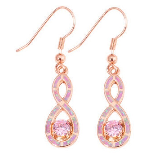 BRAND NEW ROSE GOLD PINK SAPPHIRE/OPAL EARRINGS - Picture 3 of 8